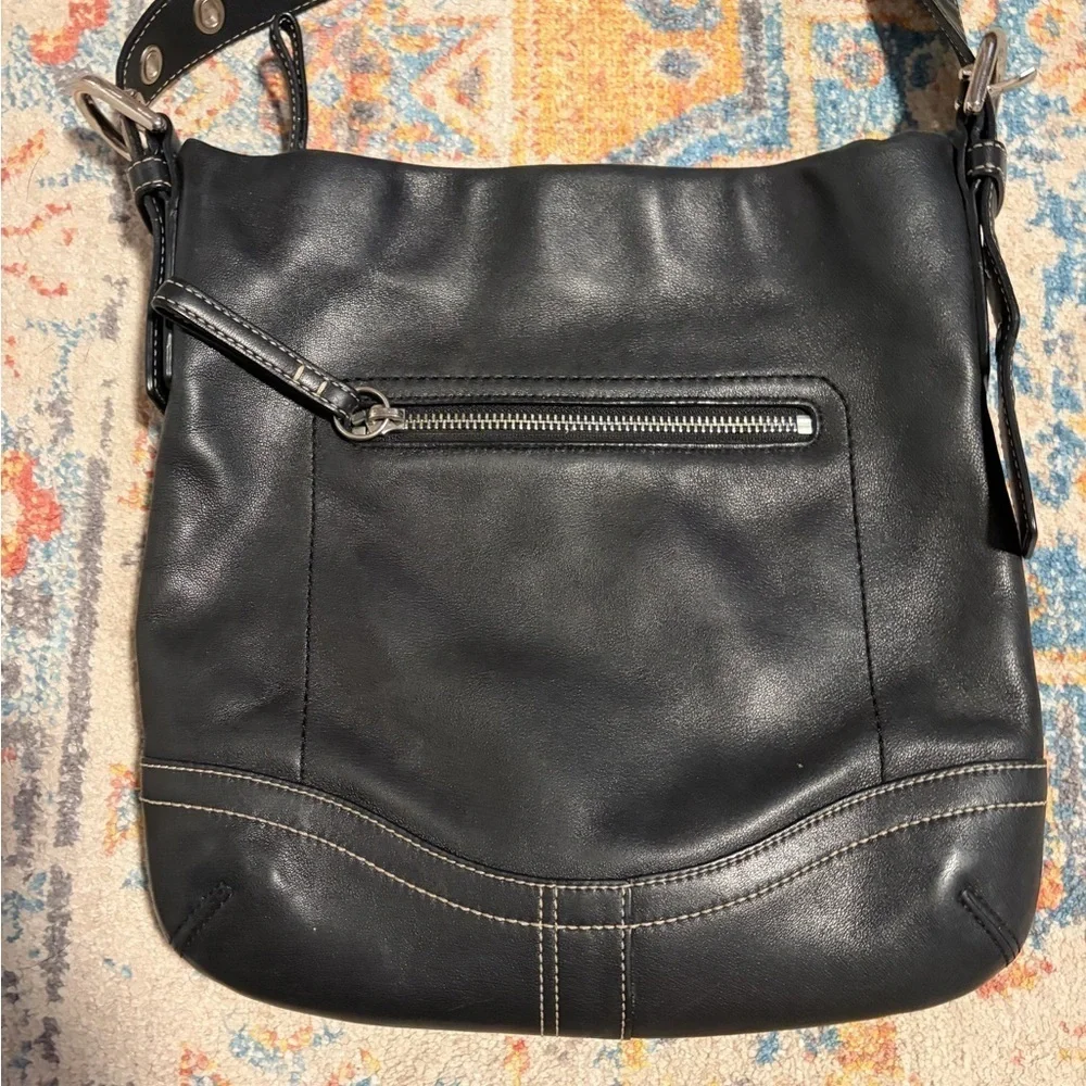 Coach soho slim black leather crossbody bag with contrast stitching